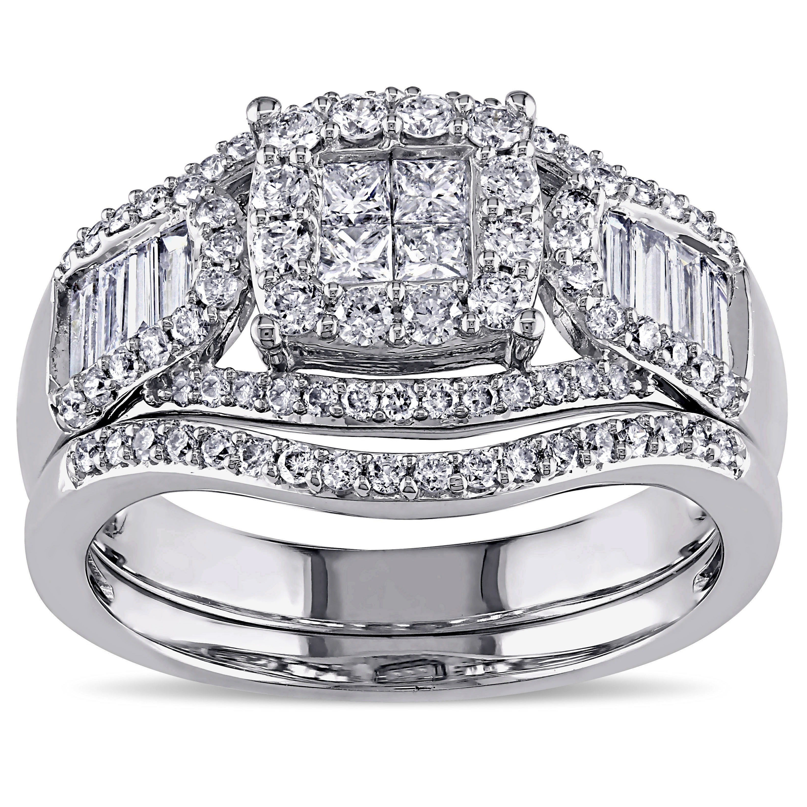 Yaffie White Gold Bridal Ring Set - 1 1/5ct TDW Diamond, part of the Signature Collection.