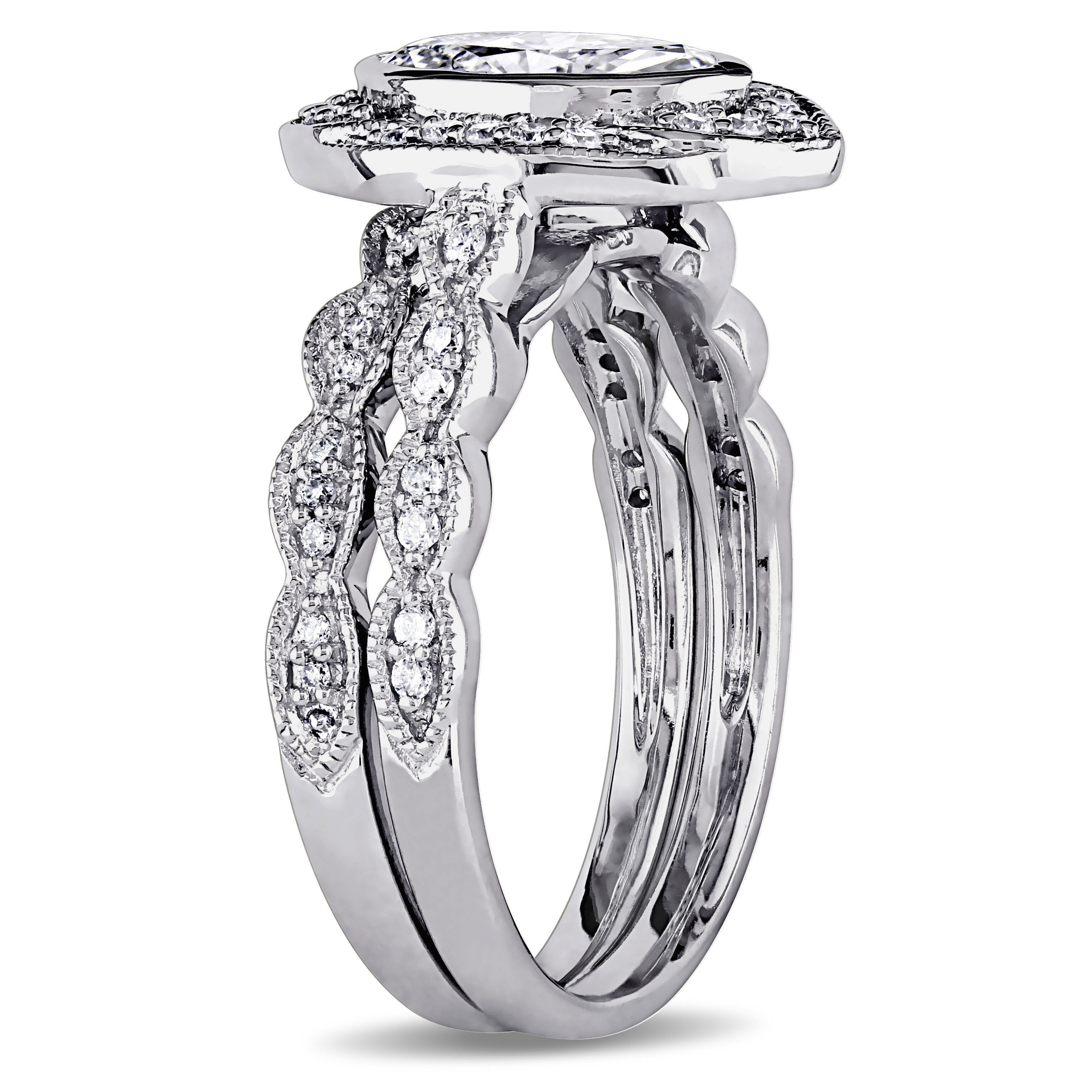 Yaffie Classic White Gold Marquise Diamond Ring Set with 1ct TDW Halo (Note: &quot;Bridal&quot; and &quot;Signature Collection&quot; were not included, as they did not significantly add to the description of the product.)