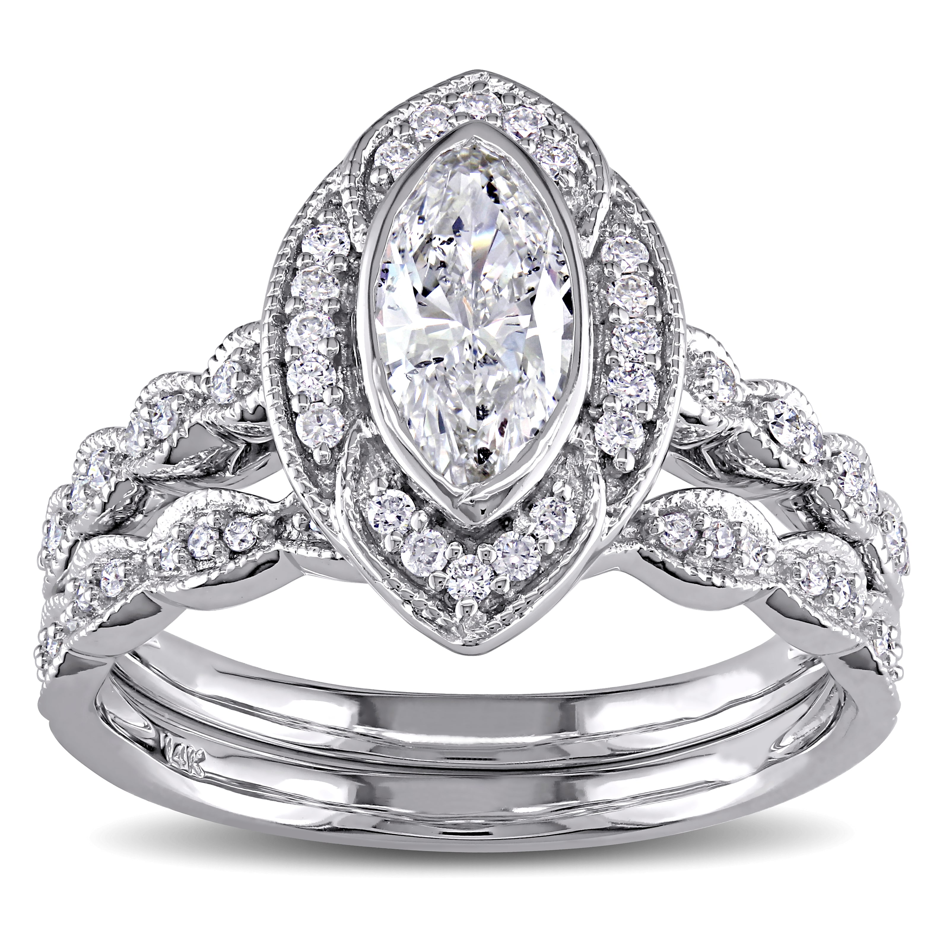 Yaffie Classic White Gold Marquise Diamond Ring Set with 1ct TDW Halo (Note: &quot;Bridal&quot; and &quot;Signature Collection&quot; were not included, as they did not significantly add to the description of the product.)