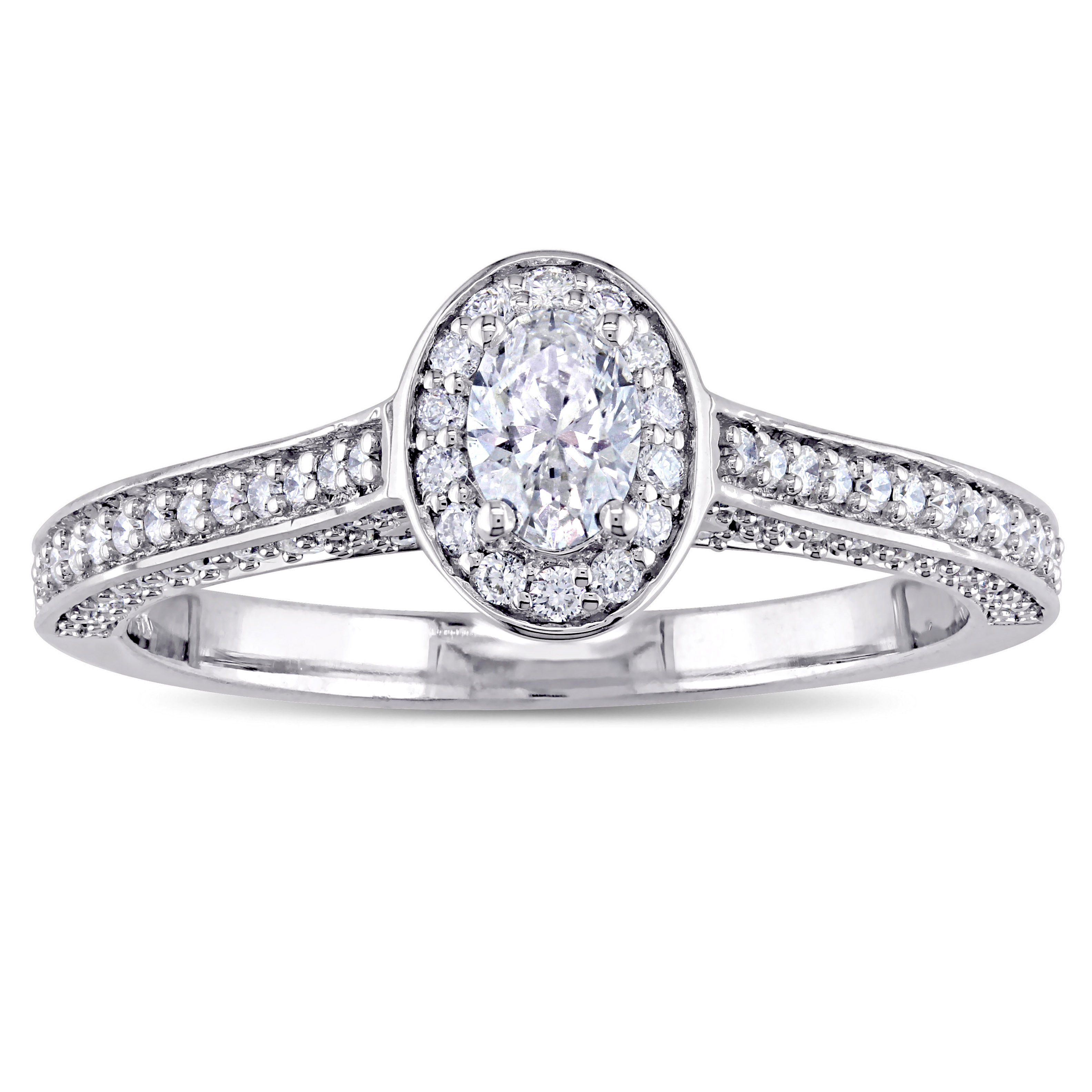 Yaffie Classic Elegance: White Gold Diamond Halo Engagement Ring, featuring Oval &amp; Round-Cut 3/4ct TDW
