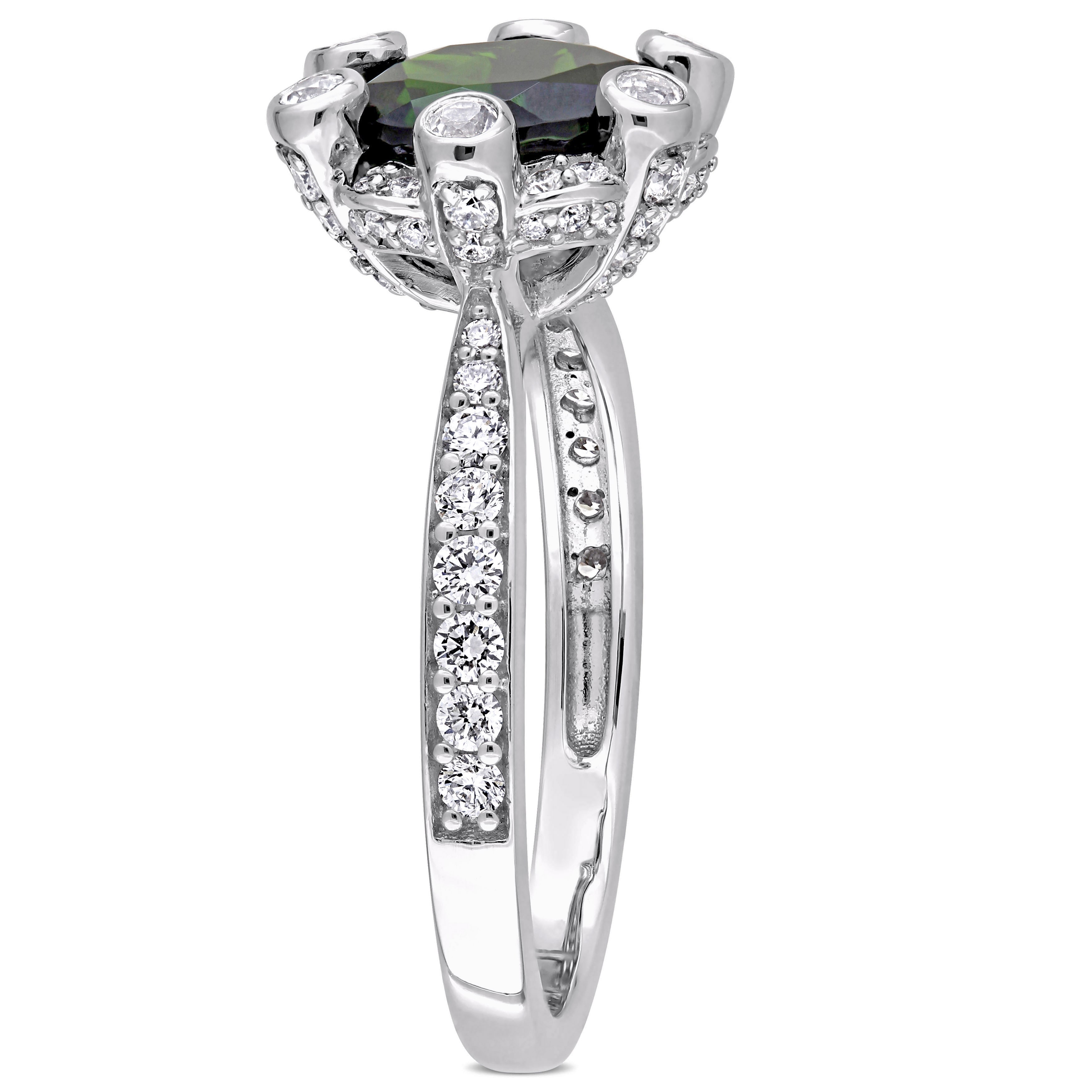 Yaffie White Gold Chrome Diopside White Sapphire Engagement Ring with 1/2ct TDW Diamond Quad, part of the Signature Collection.