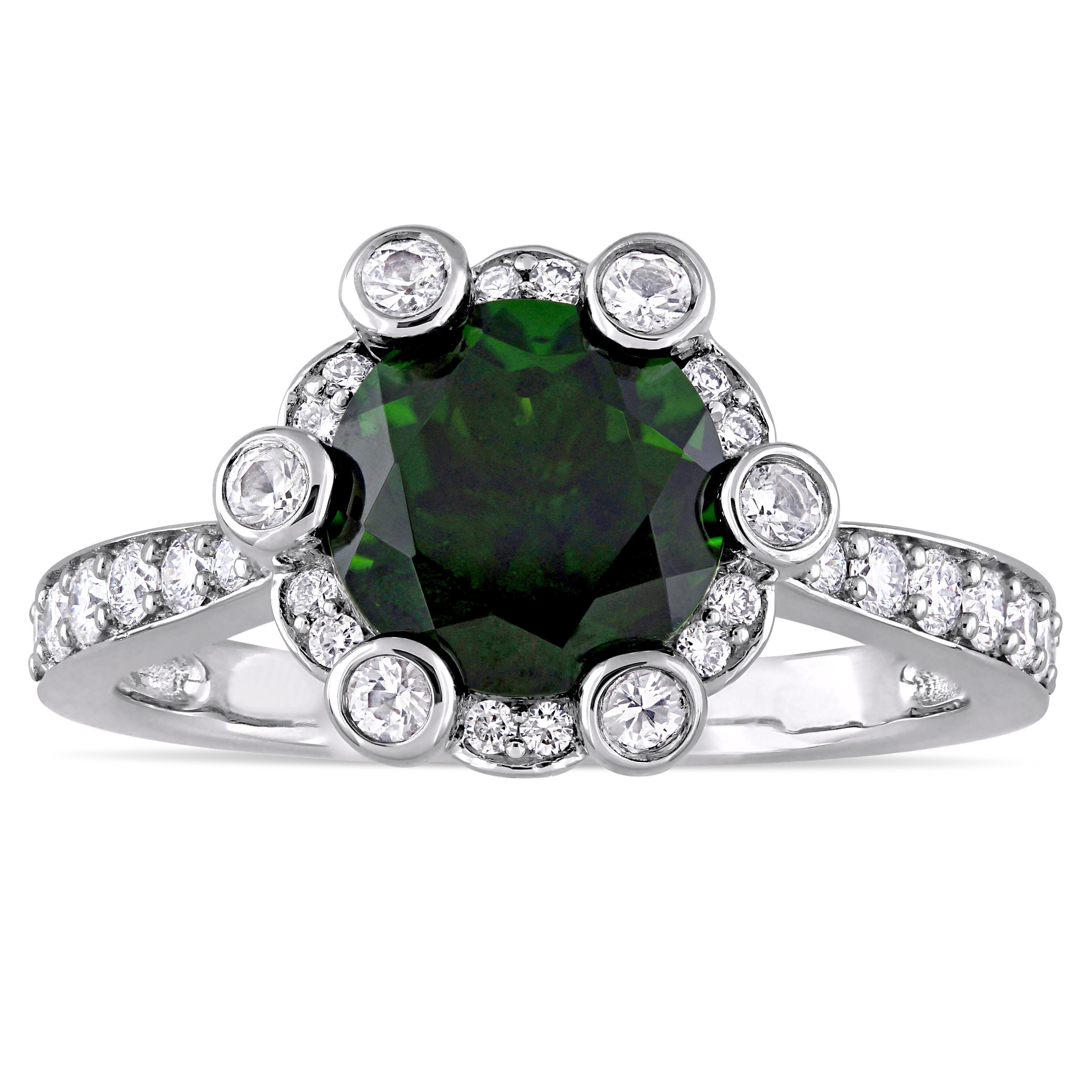 Yaffie White Gold Chrome Diopside White Sapphire Engagement Ring with 1/2ct TDW Diamond Quad, part of the Signature Collection.