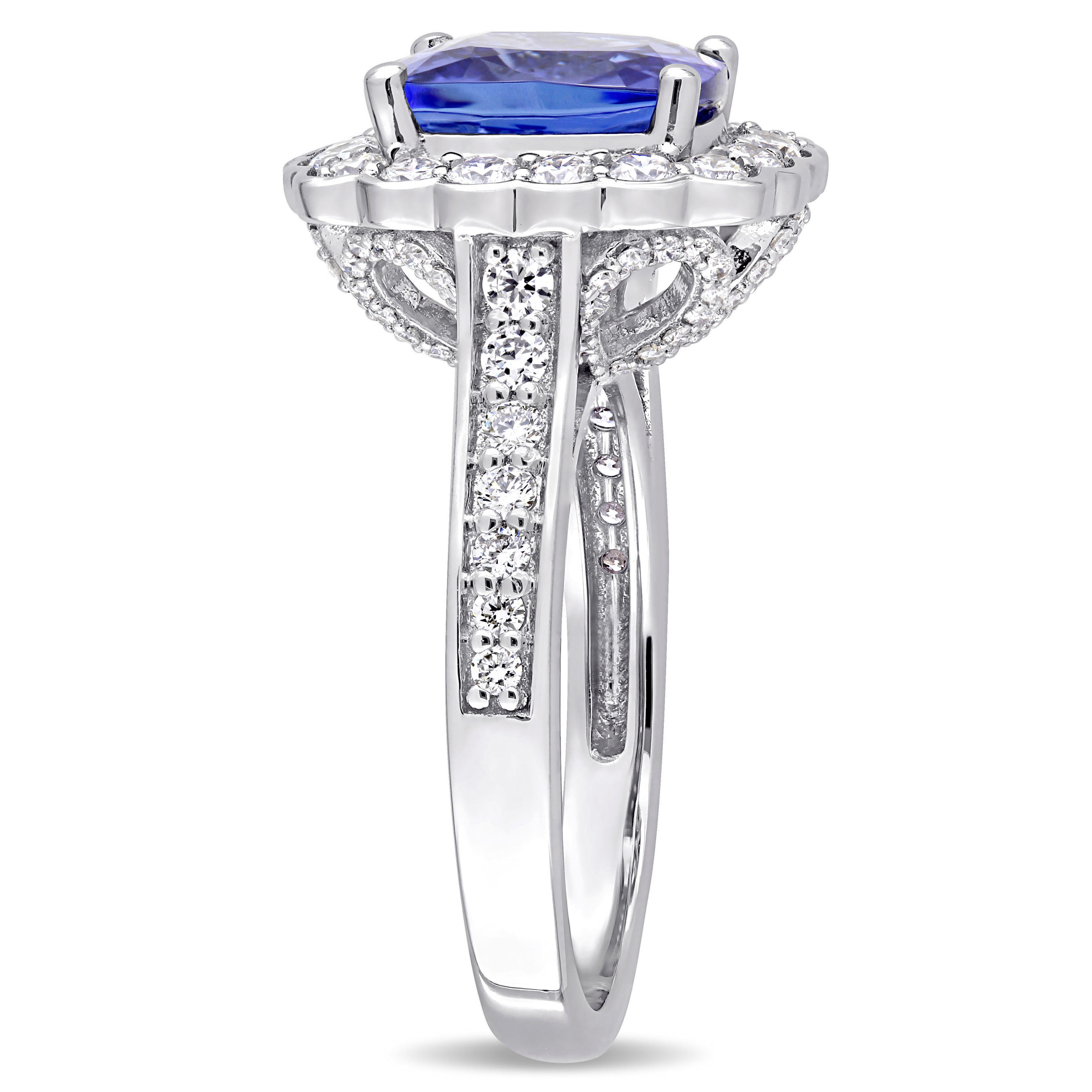 Floral Halo Tanzanite and Diamond Engagement Ring from Yaffie Signature Collection in White Gold