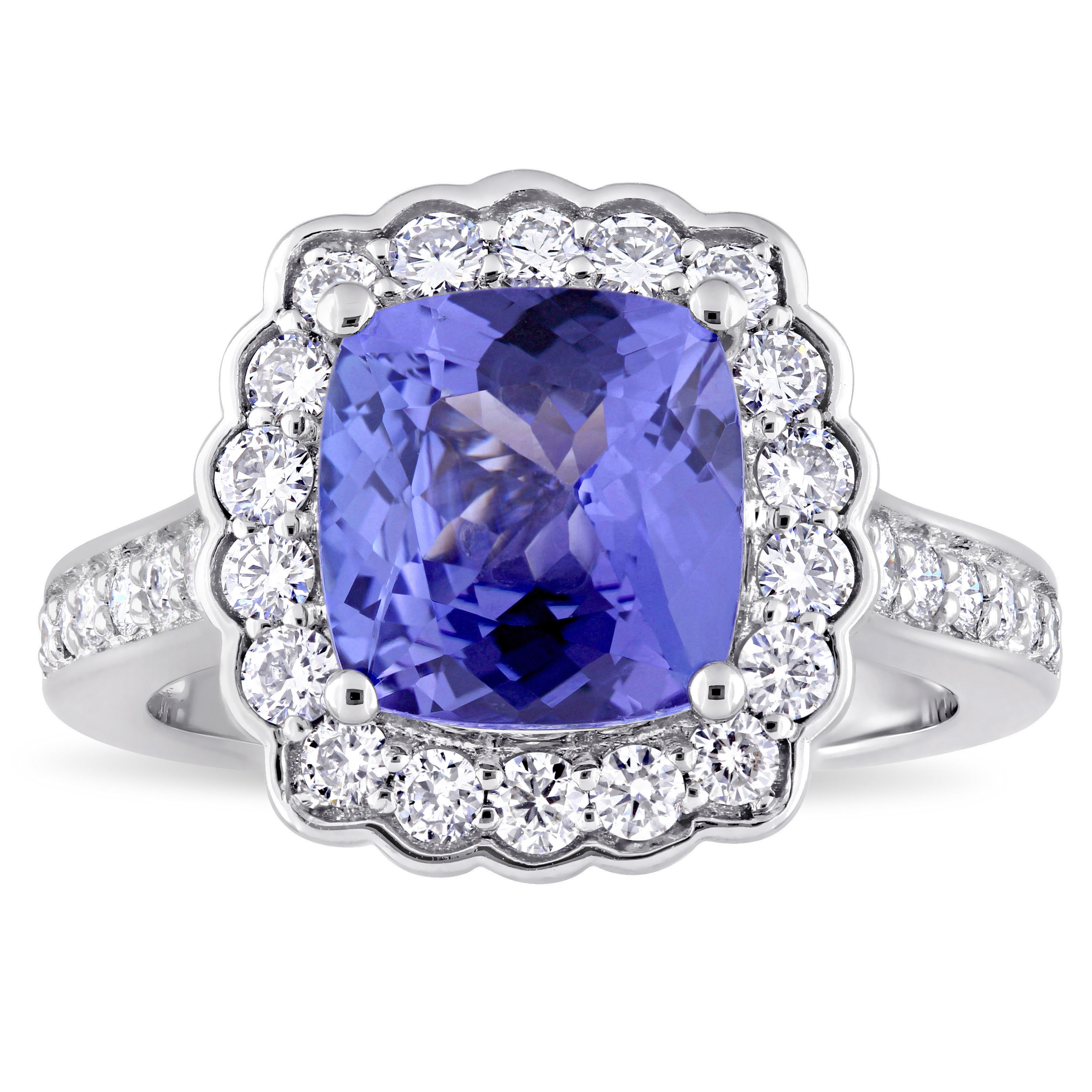 Floral Halo Tanzanite and Diamond Engagement Ring from Yaffie Signature Collection in White Gold