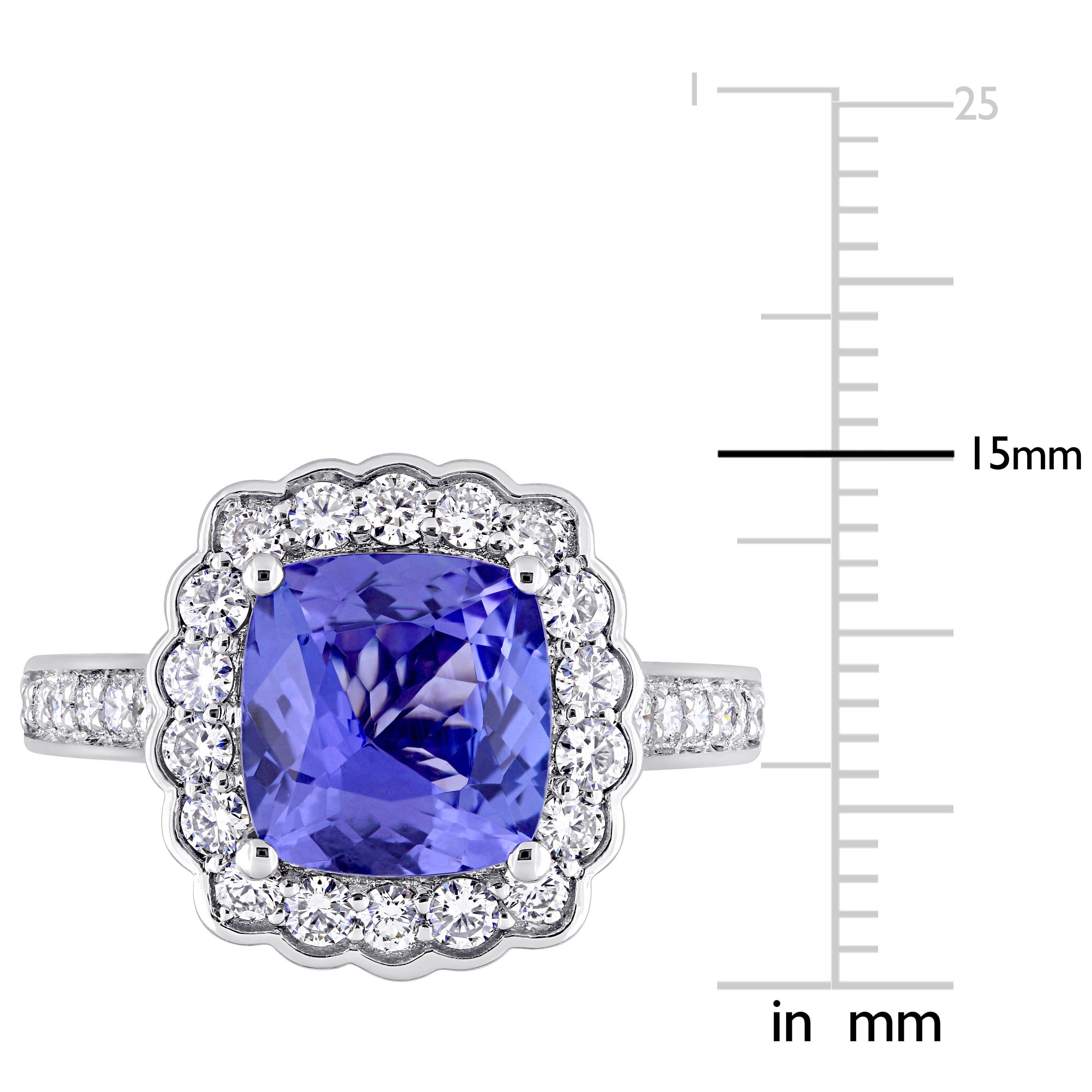 Floral Halo Tanzanite and Diamond Engagement Ring from Yaffie Signature Collection in White Gold