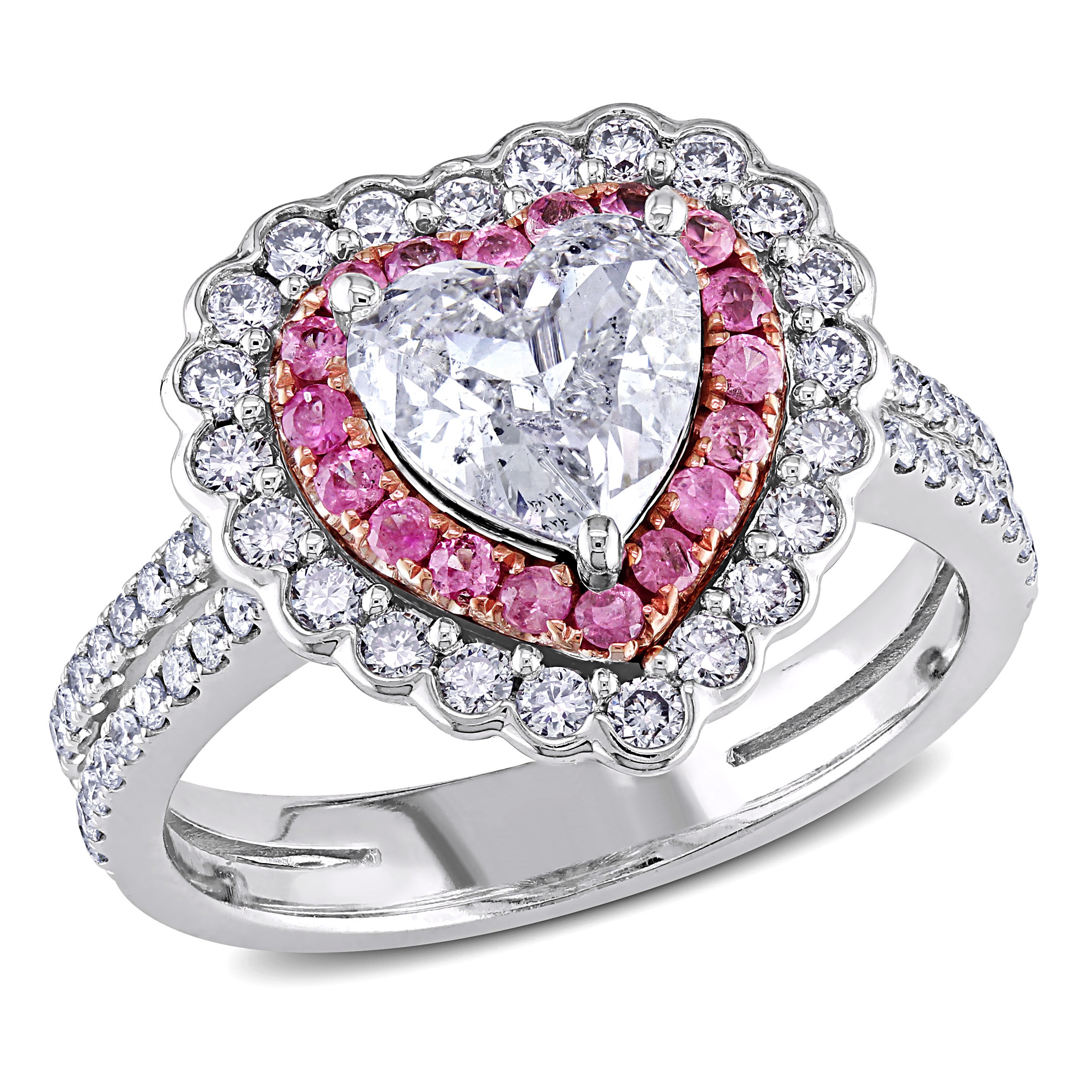 Pink Sapphire and Diamond Ring from Yaffie Signature Collection in White Gold - Stunning 1 1/2ct Total Diamond Weight
