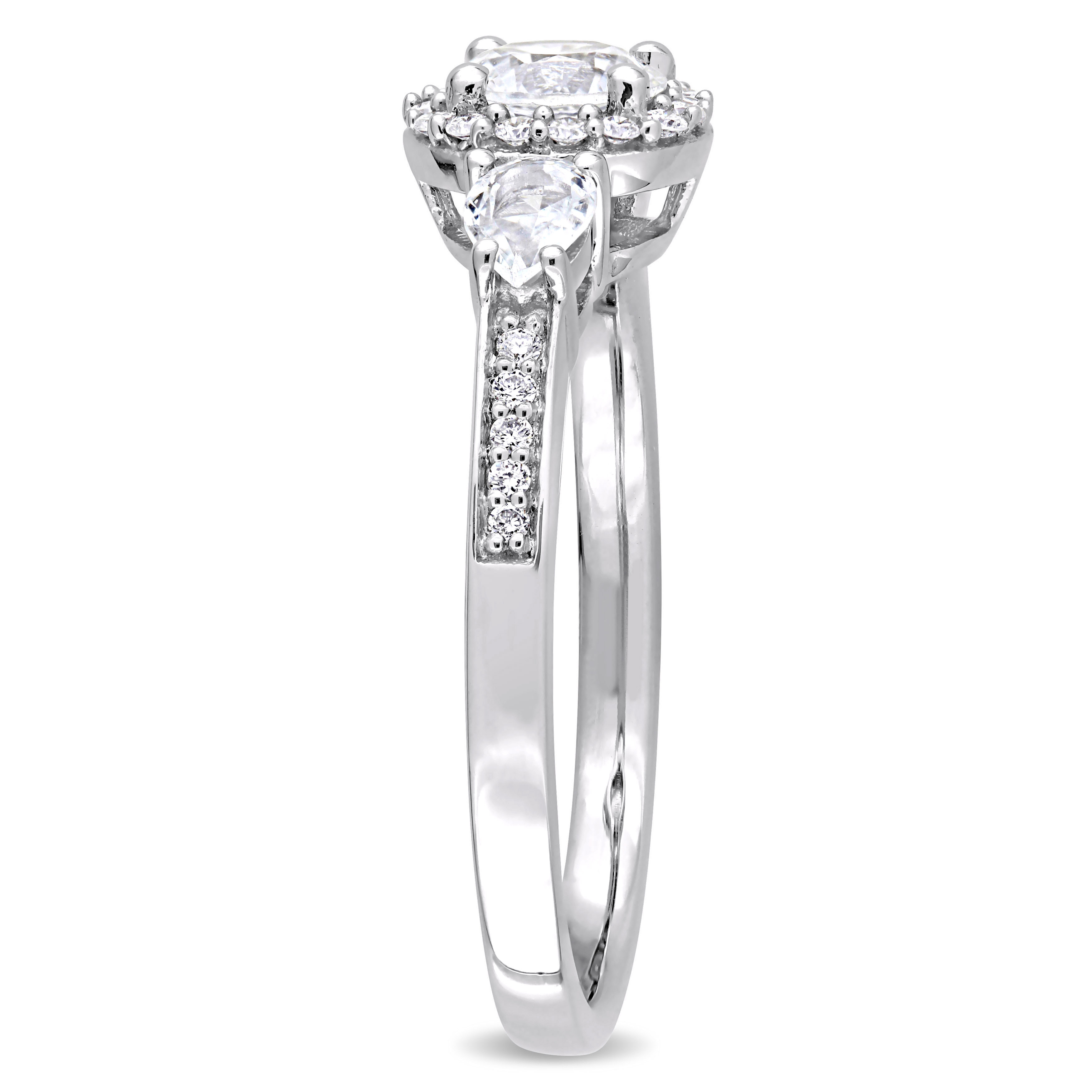 White Gold Engagement Ring with White Sapphire and Diamond Halo - Yaffie Signature Collection