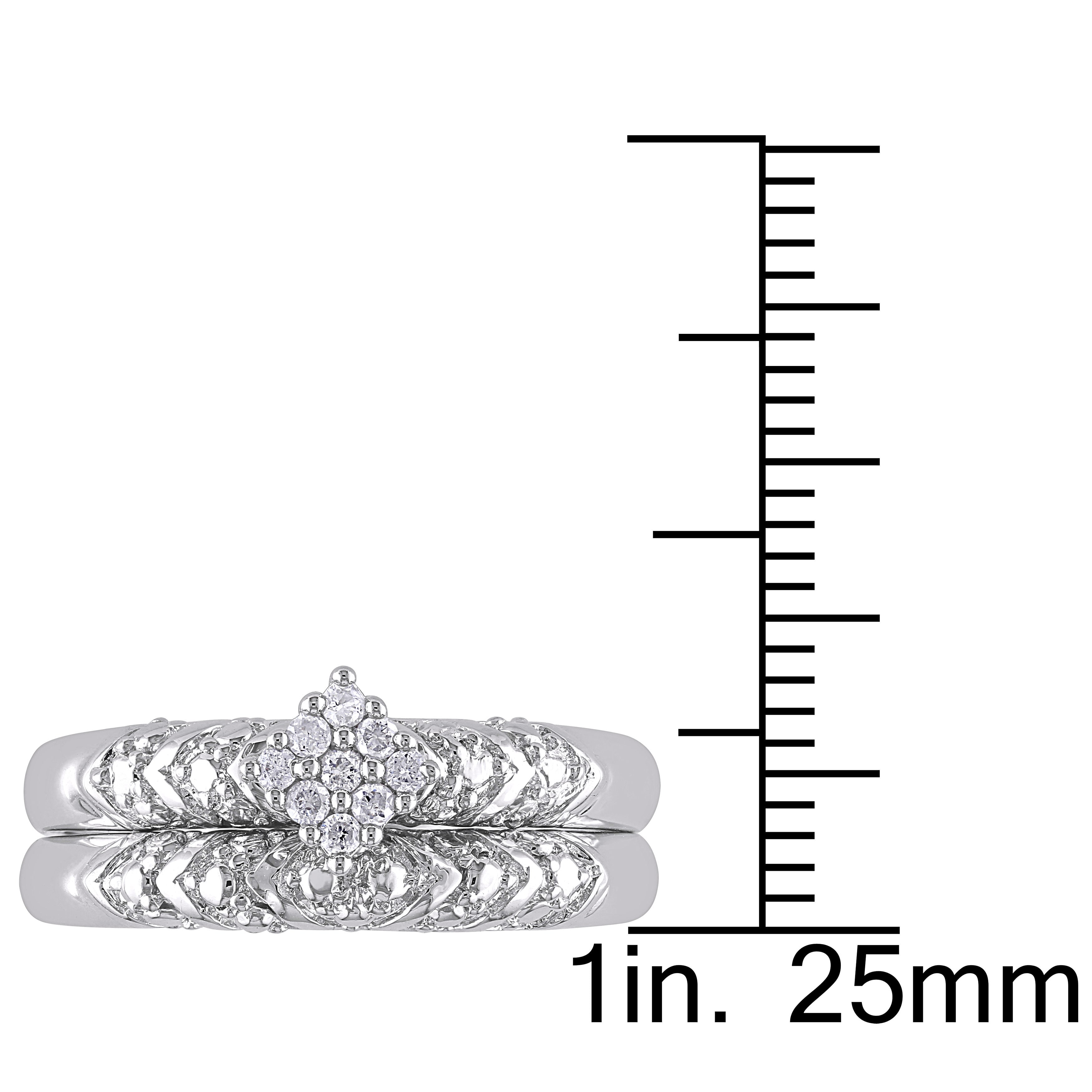 Sparkling Yaffie Silver Diamond Cluster Engagement Set with 1/10ct TDW for Bridal Bliss