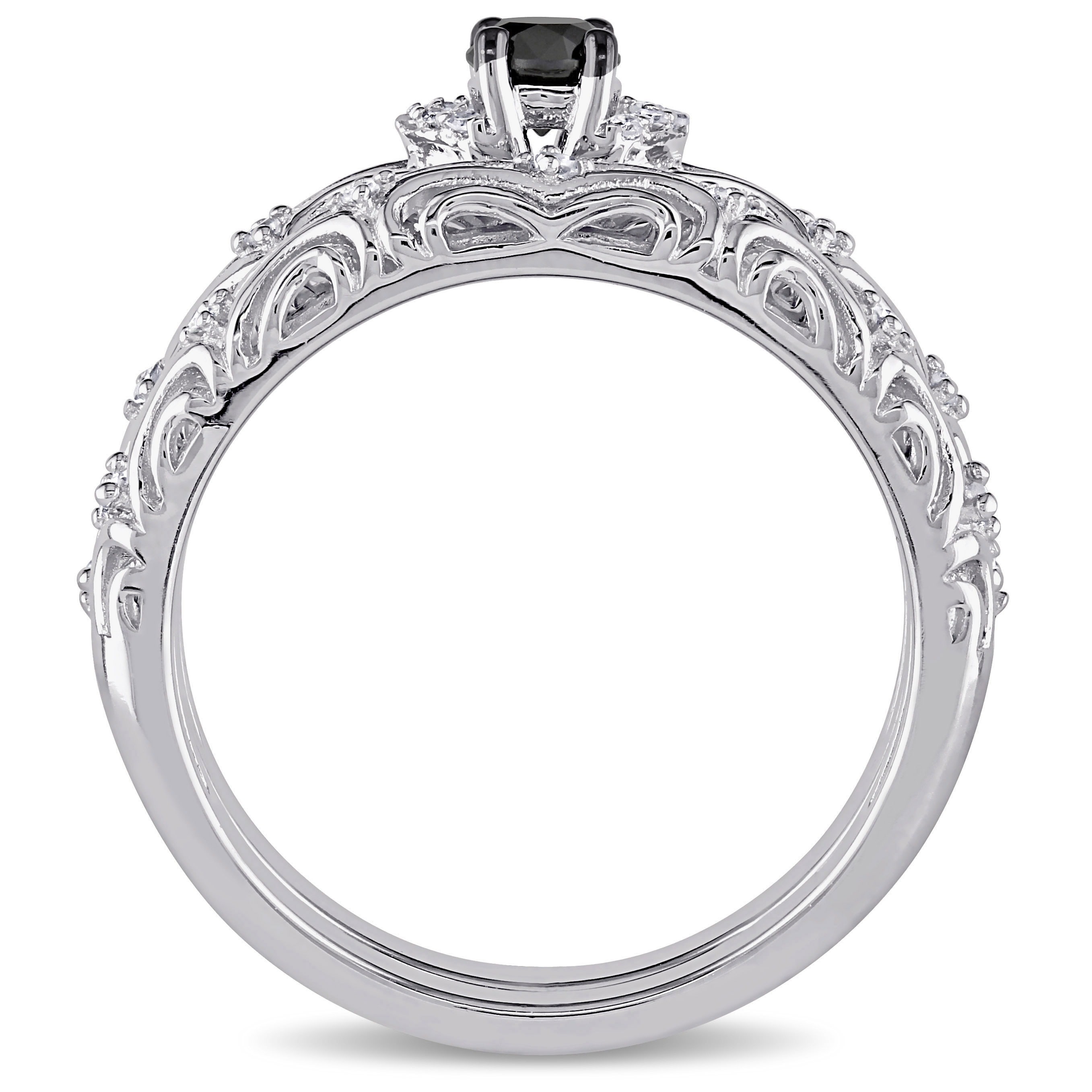 Vintage Bridal Ring Set - Yaffie Sterling Silver with 1/3ct TDW Diamond and Exquisite Filigree Design