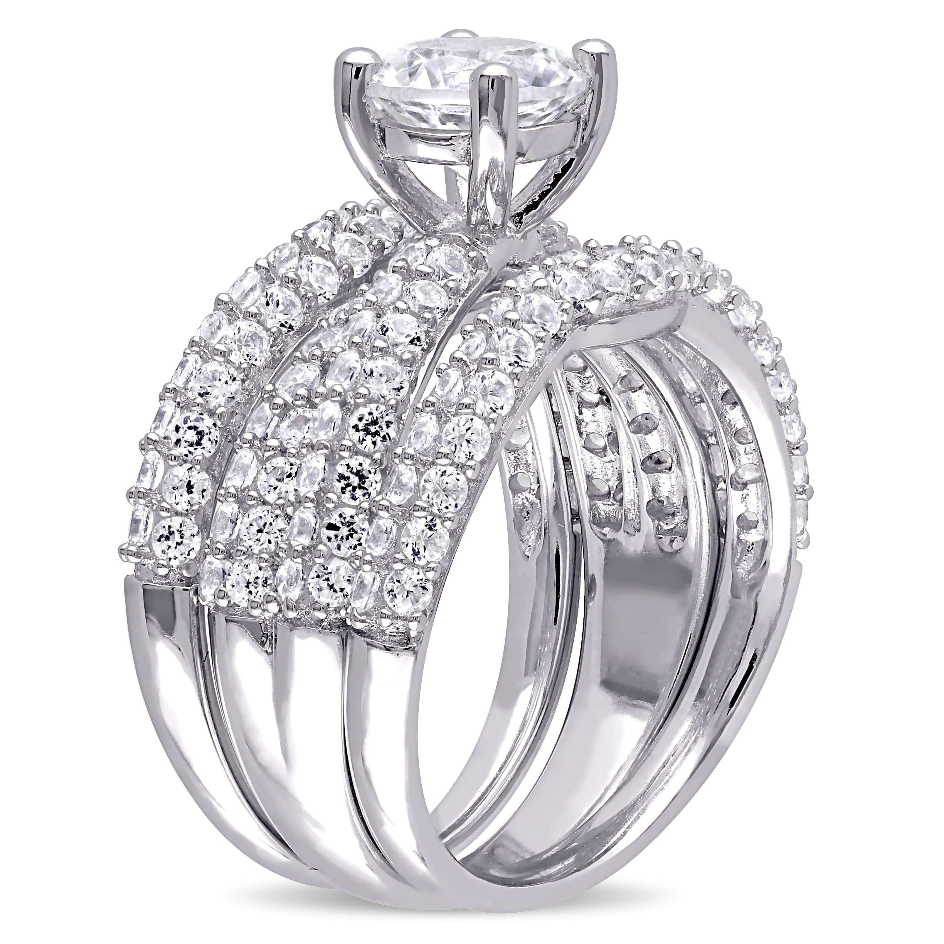 Yaffie Sparkling Trio: Sterling Silver Bridal Set with Created White Sapphires