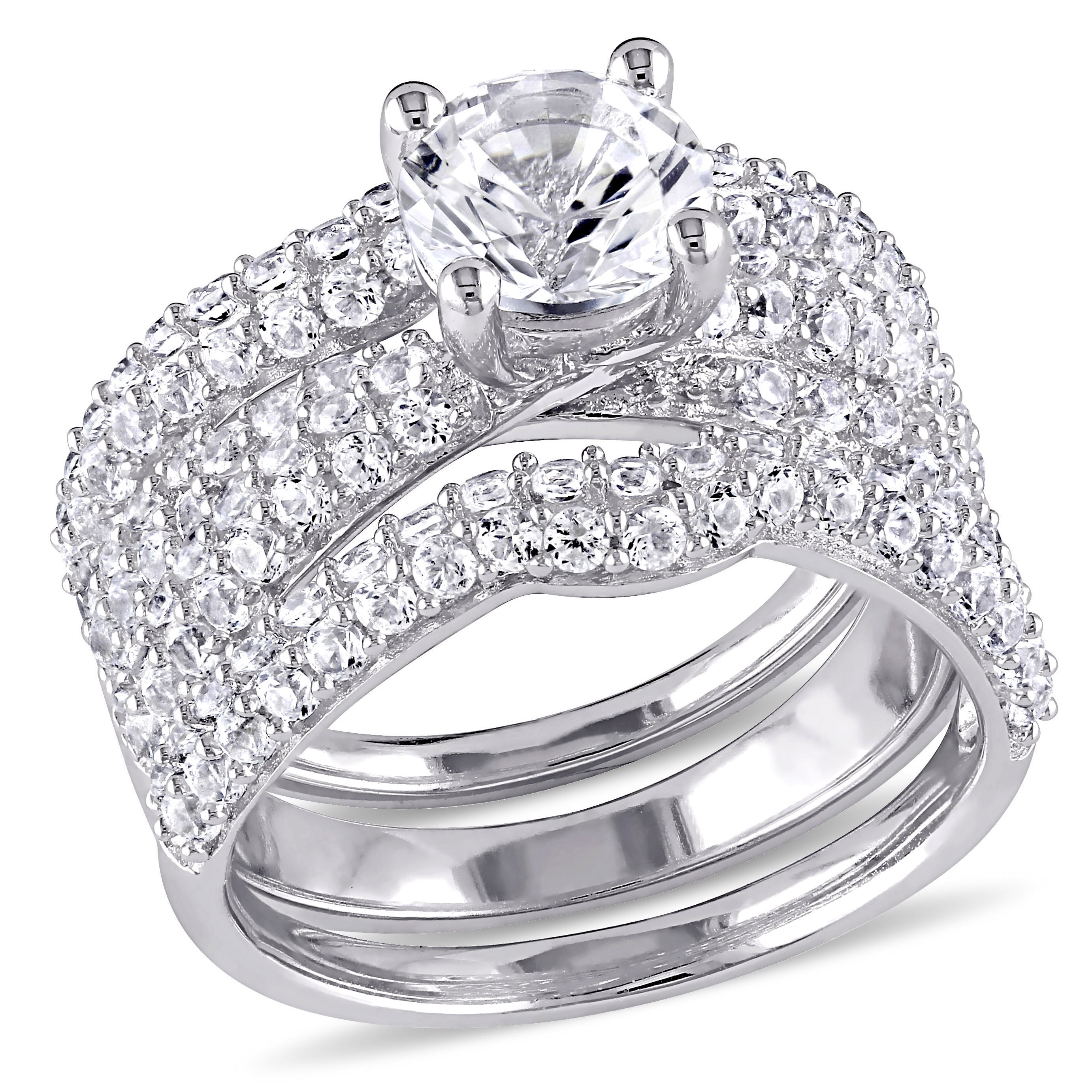 Yaffie Sparkling Trio: Sterling Silver Bridal Set with Created White Sapphires