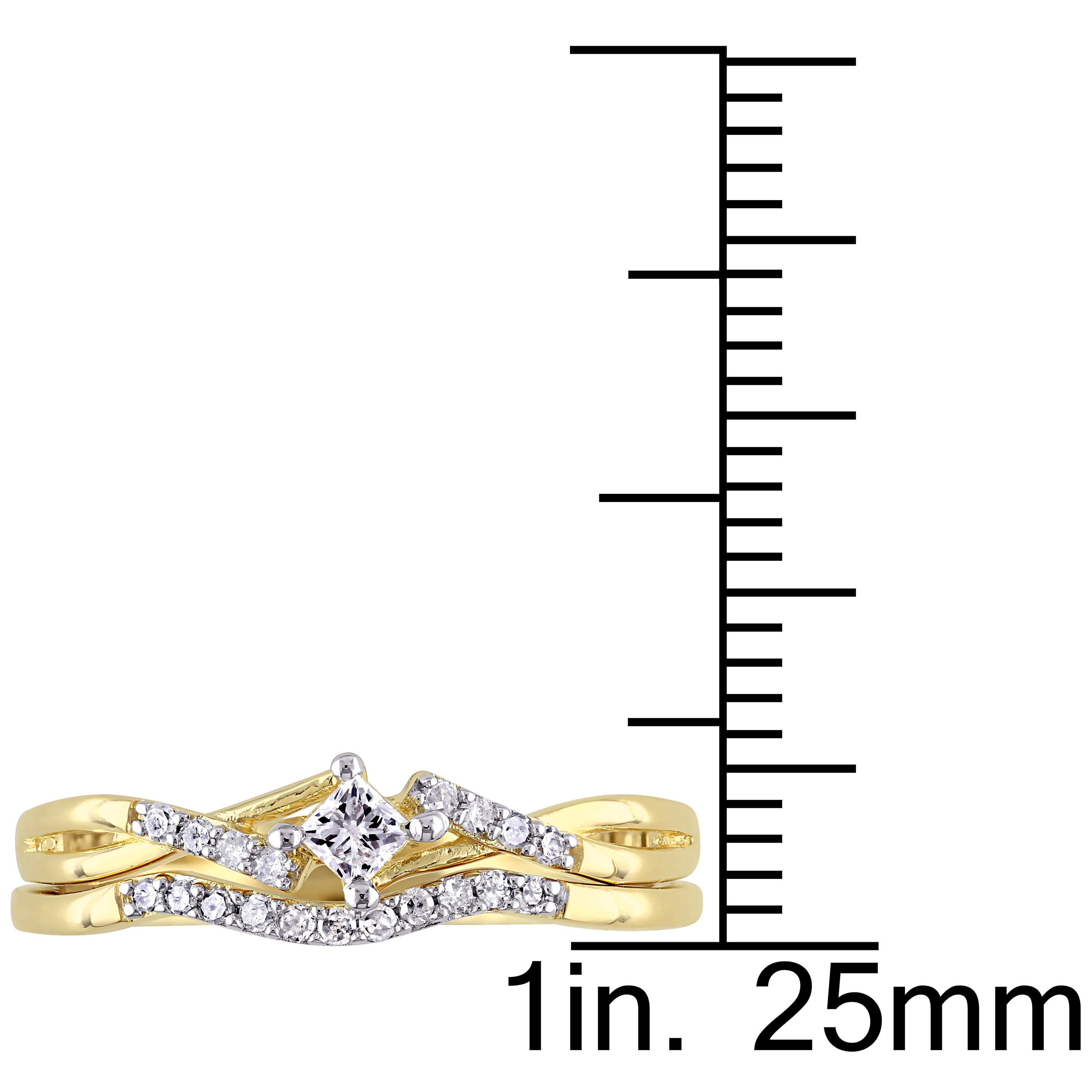 Yaffie Sparkling Yellow Sterling Silver Bridal Ring Set, featuring a dazzling 1/5ct TDW Princess-cut Diamond Bypass.