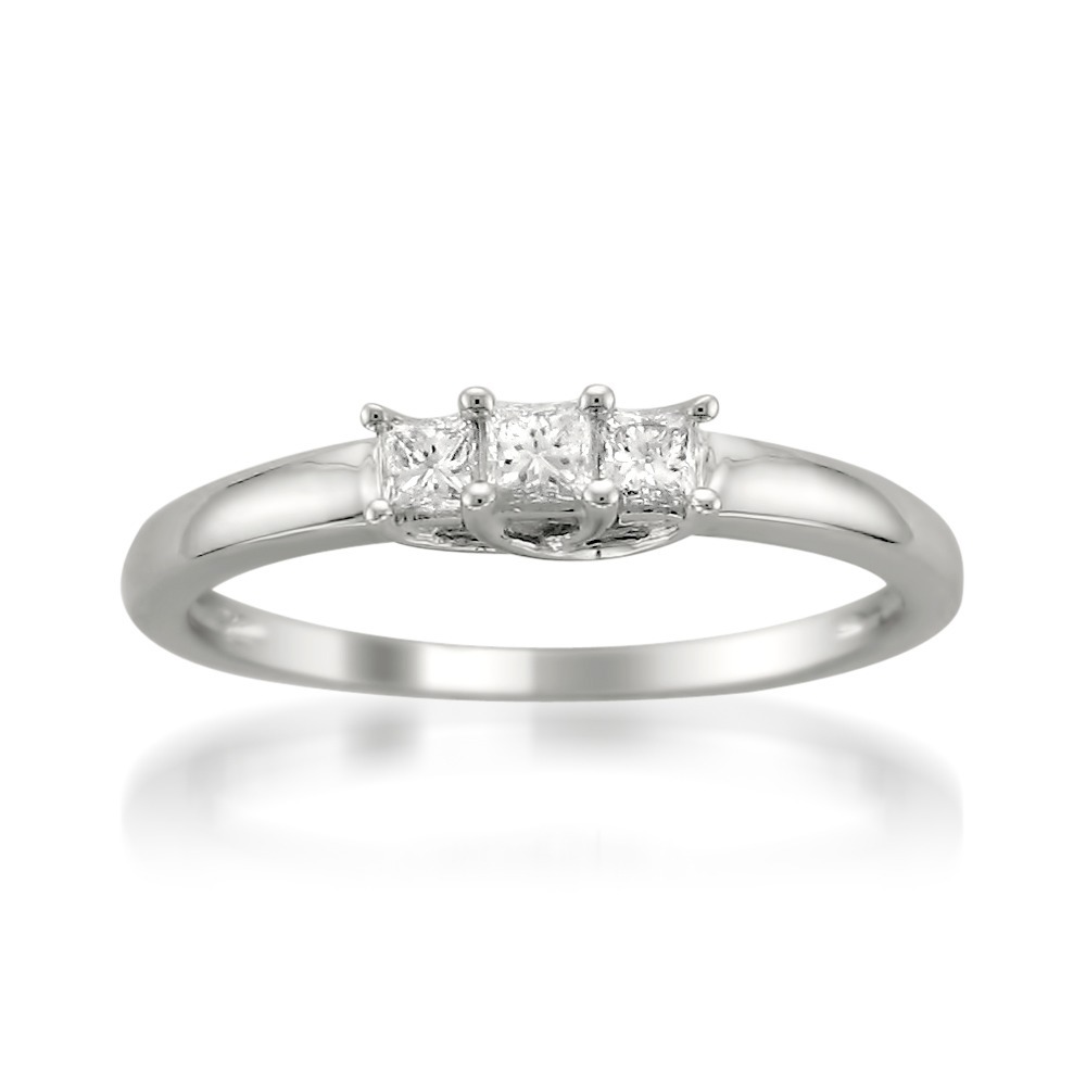 Princess Cut Diamond Ring with 1/4ct TDW in White Gold by Yaffie, featuring a stunning Three Stone design.
