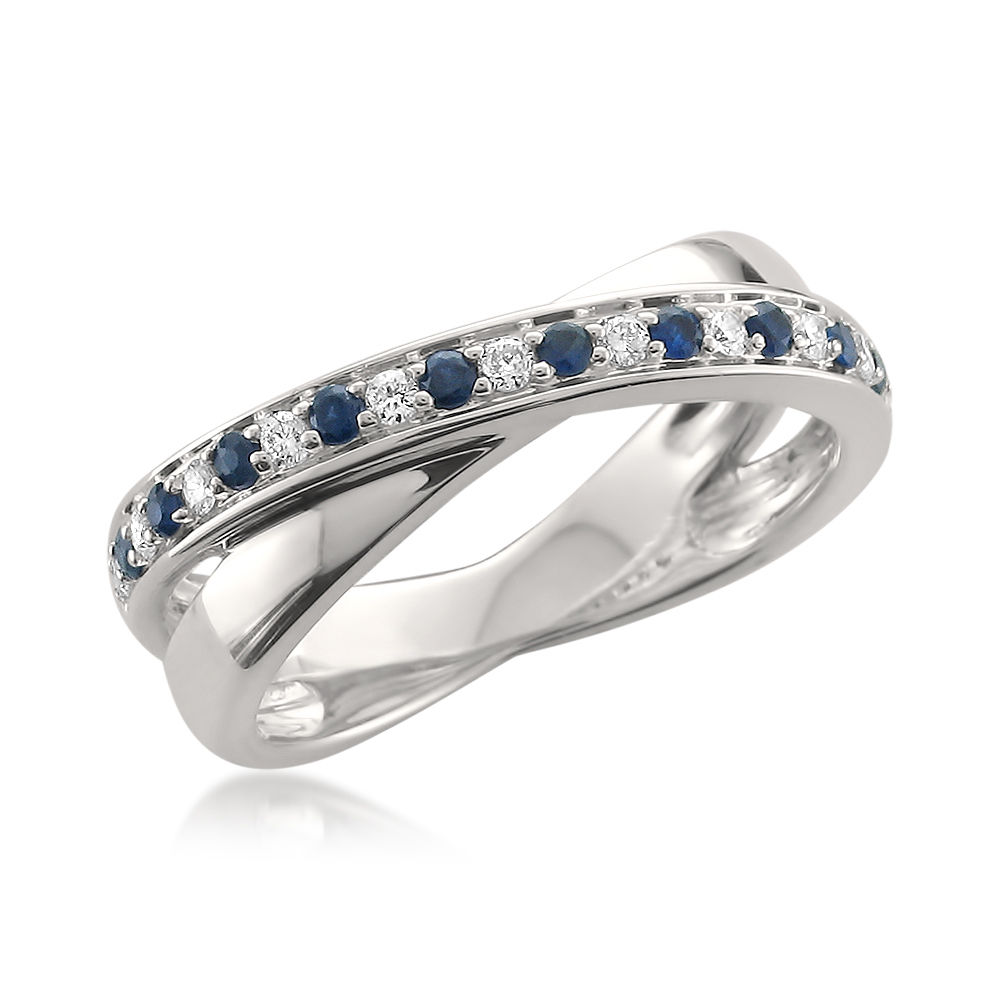 Sparkling Fusion: Yaffie White Gold Ring with Diamond &amp; Blue Sapphire - 1/8ct TDW