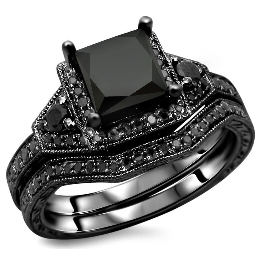 Yaffie ™ Handcrafted Black Princess-cut Diamond Bridal Set - 2ct TDW, A Glittering Treasure