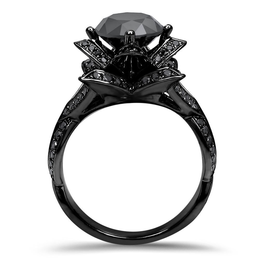 Yaffie Custom Made Black Diamond Lotus Engagement Ring Set - 3 1/2ct TDW, in Black Gold