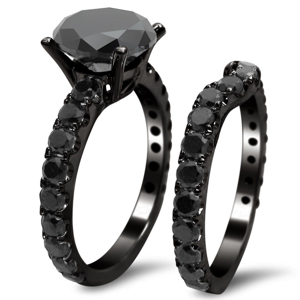 Yaffie ™ Custom Black Round Diamond Bridal Set: Black Gold w/