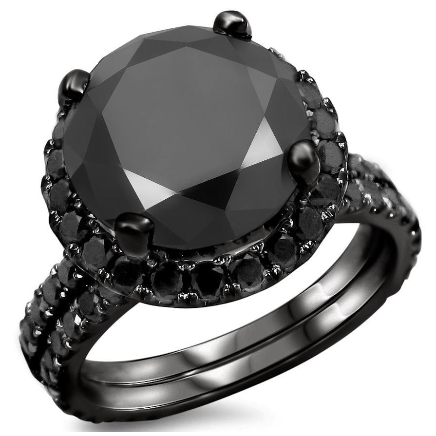 Yaffie ™ Custom Black Diamond Bridal Set 4ct TDW Black Gold