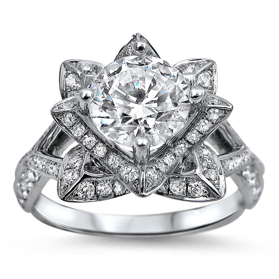 Lotus Bloom Diamond Engagement Ring in White Gold with 1 1/2ct TDW Round-cut Diamonds by Yaffie