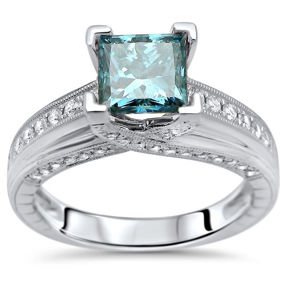 Captivating Blue Princess-cut Diamond Ring - Yaffie White Gold 1.4ct TDW Engagement