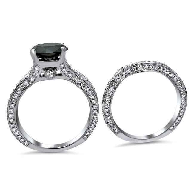 Yaffie ™ Custom Criss Cross Bridal Set with 3 1/2ct TDW Black Diamond in White Gold.