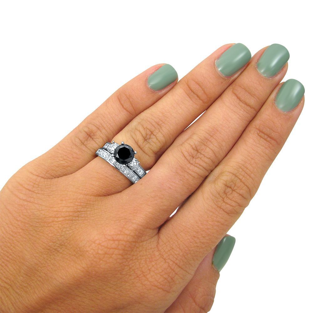 Yaffie ™ Custom Black Round Diamond Bridal Set - 3 1/2ct TDW in White Gold
