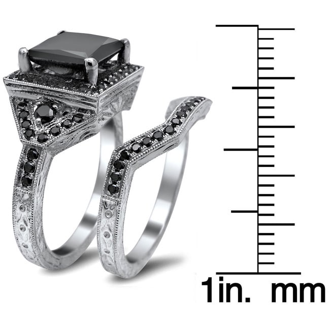 Custom Yaffie™ Black Princess-cut Diamond Bridal Set with 4.25ct White Gold Engagement Ring