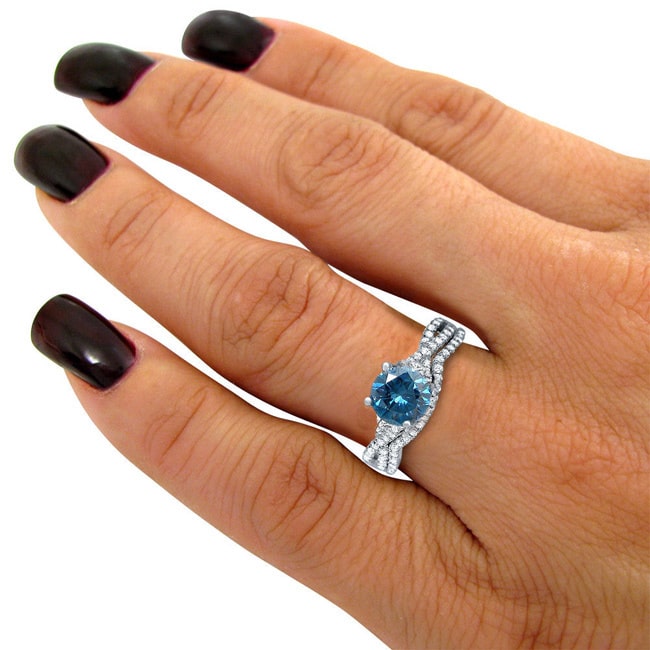 Blue Diamond Bridal Set: Yaffie 1 1/2ct TDW in White Gold (2-Piece)