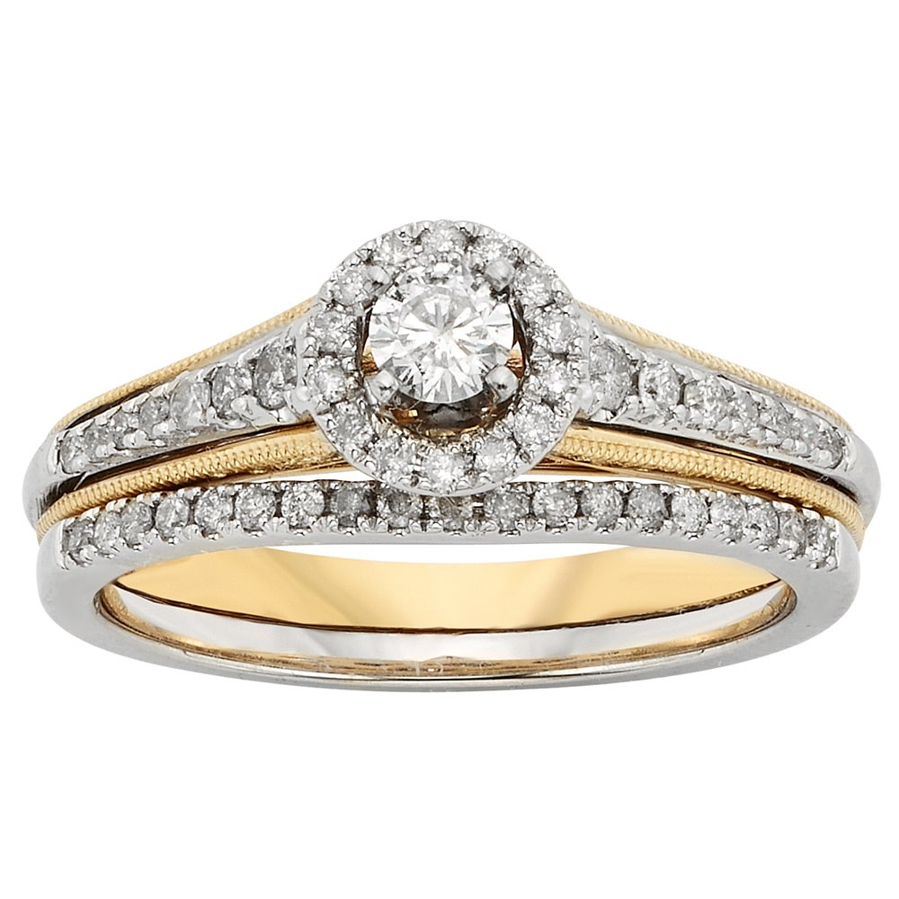 Sparkling Yaffie Bridal Set: Two-Tone Gold with 1/2ct TDW Round Diamonds
