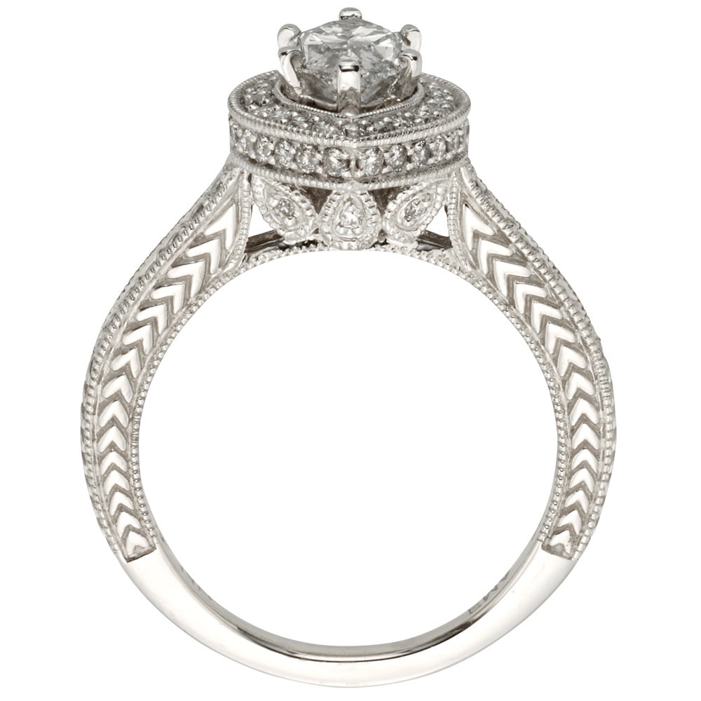 White Gold Marquise Diamond Halo Ring with 1 1/2ct Total Diamond Weight - Yaffie Jewellery.