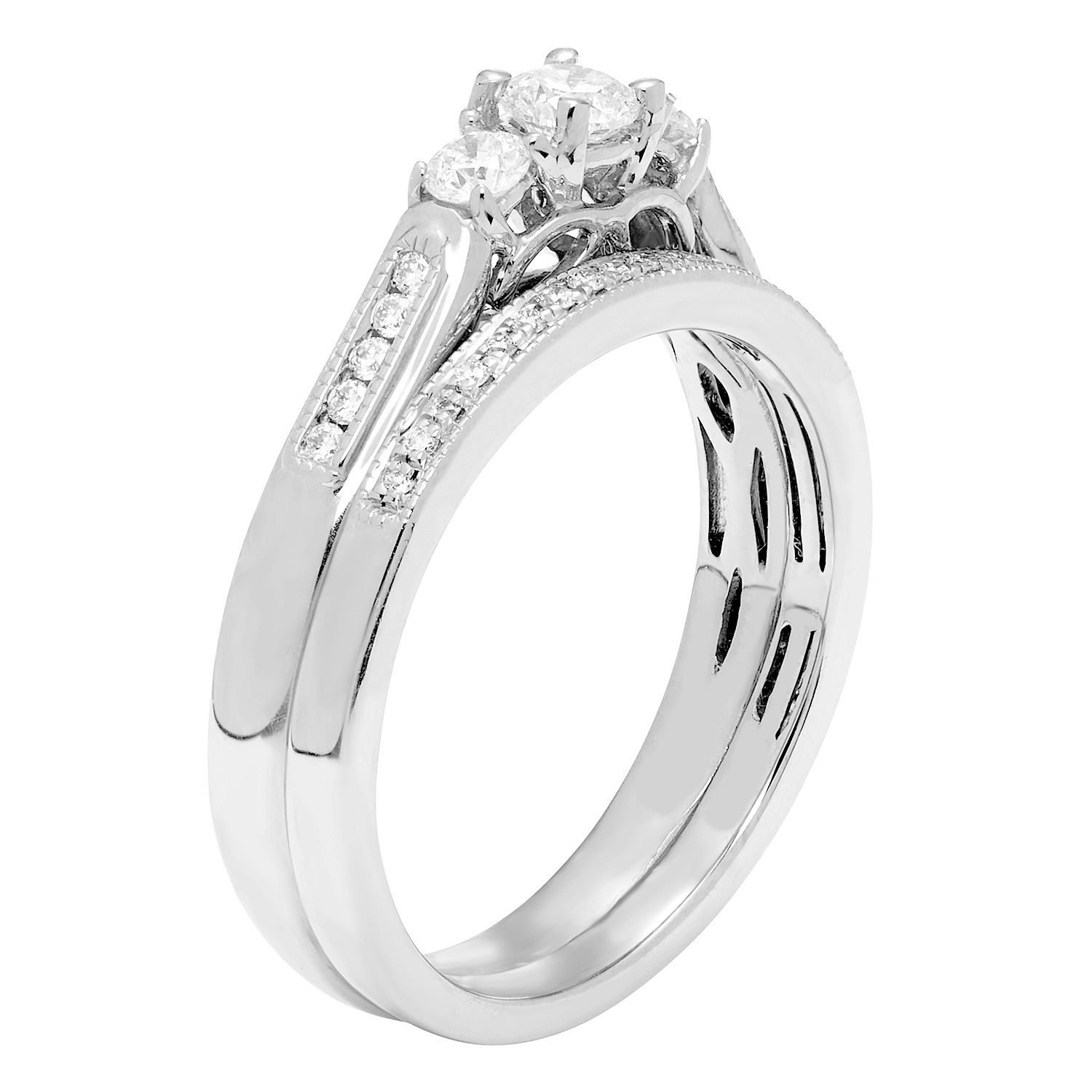Certified IGL Yaffie Bridal Set with 1/2ct TDW Round Diamond, in White Gold Ring.