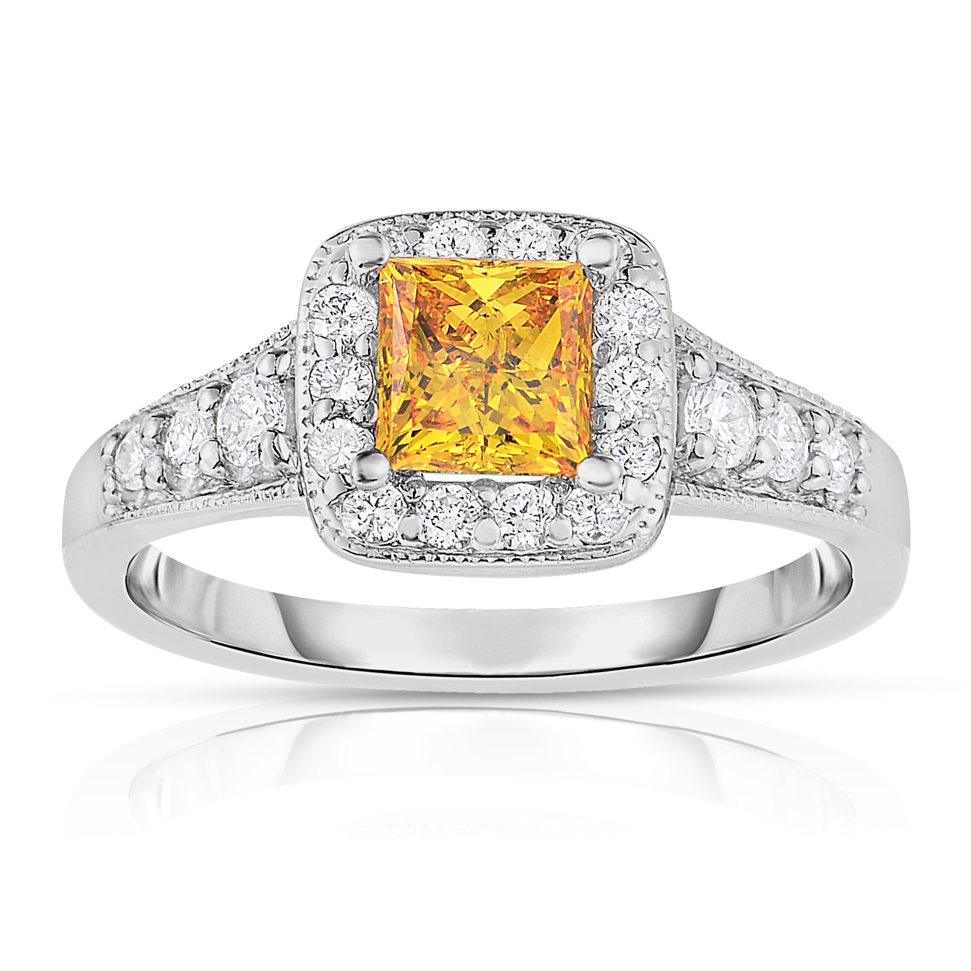 Princess Cut Lab-Grown Diamond Halo Ring - Yaffie White Gold 1 1/4 ct TW