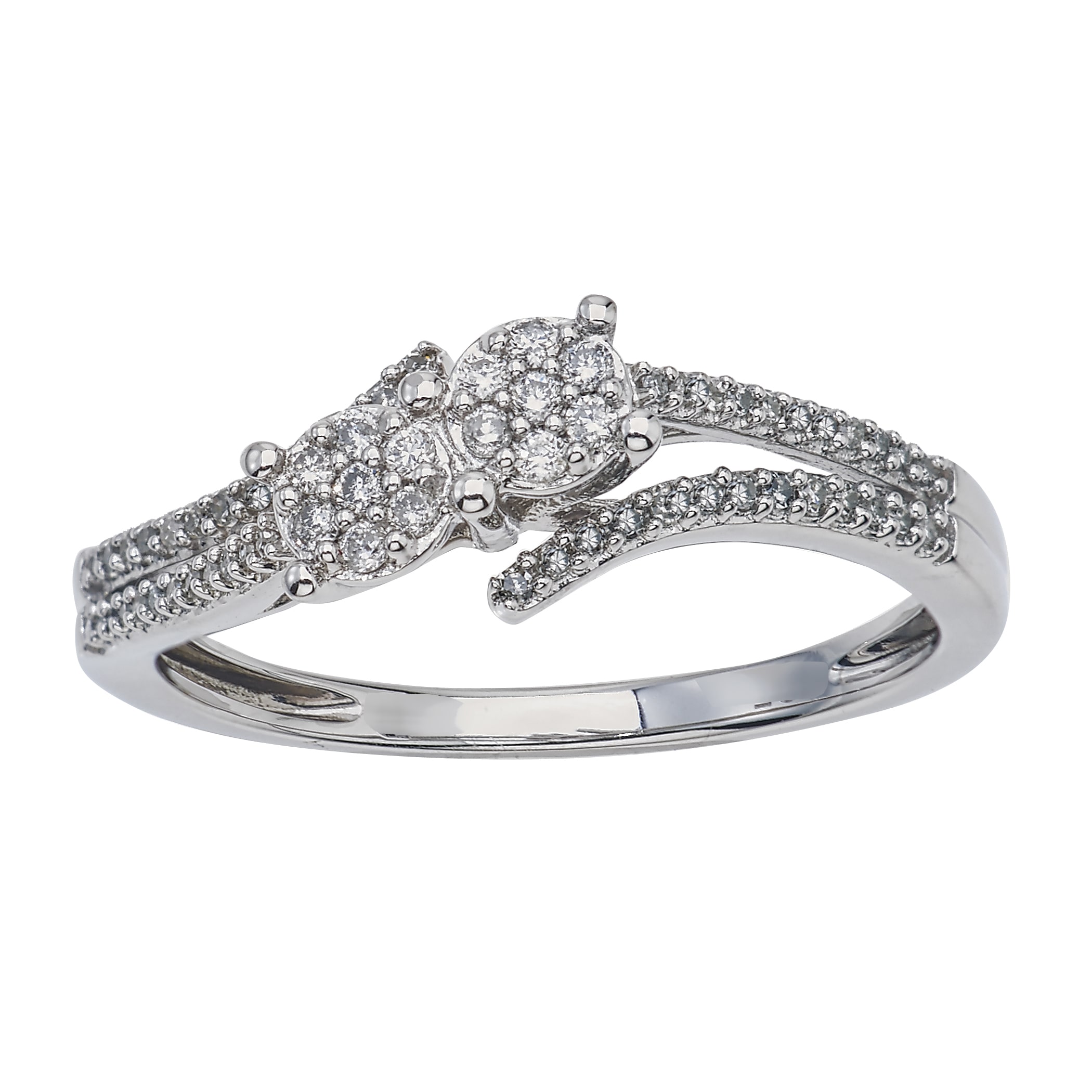 Diamond Promise Ring with Two Sterling Silver Stones by Yaffie - 1/5ct TDW