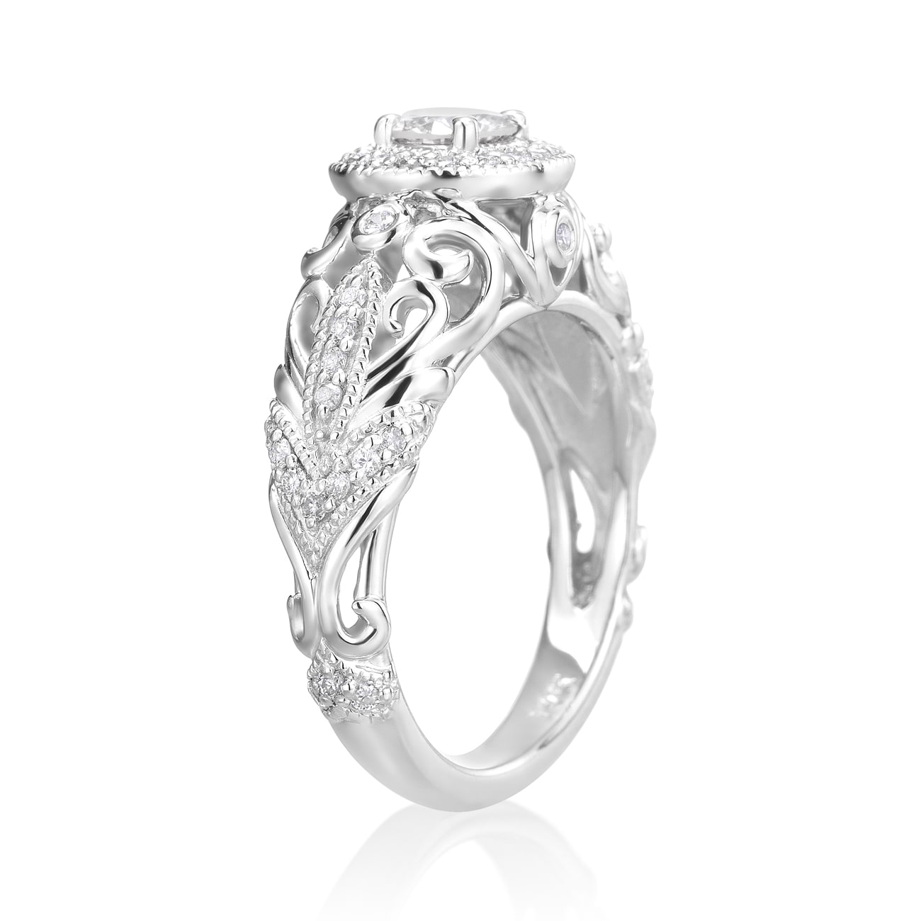 Vintage-inspired Diamond Engagement Ring in White Gold with 3/4ct TDW from Yaffie
