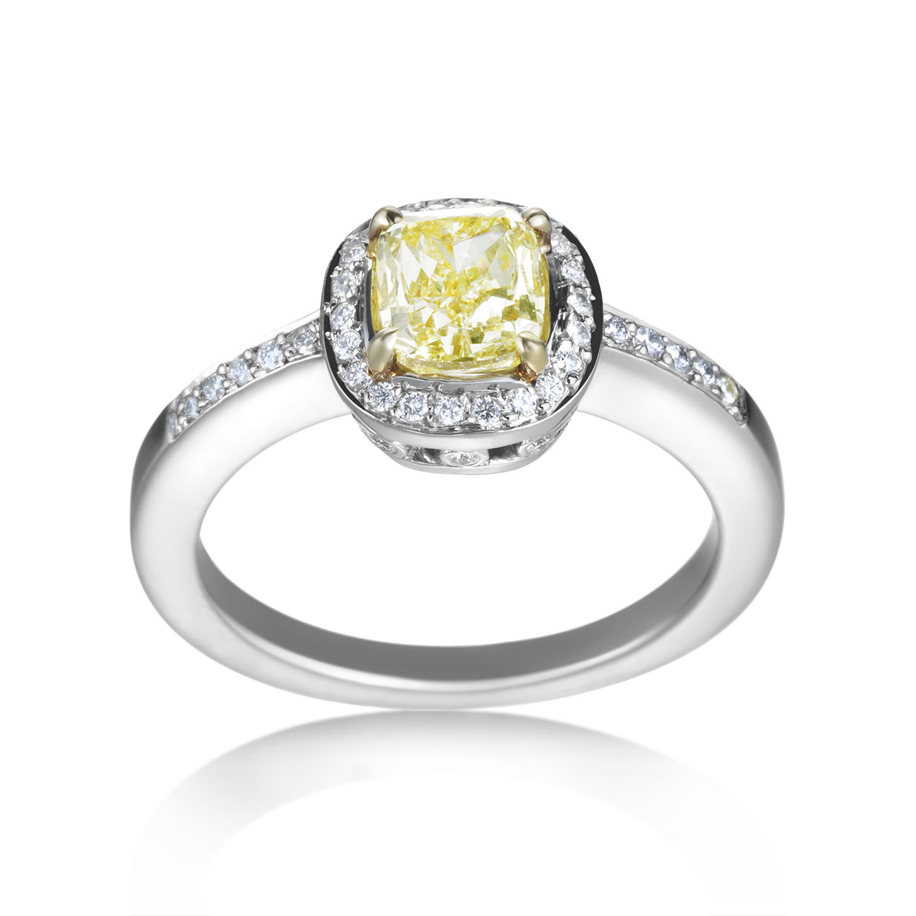 Intense Yellow Diamond Ring with 1 1/4ct TDW in Yaffie Platinum/Gold