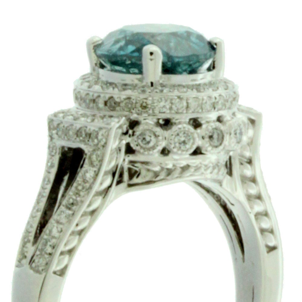 Sparkling Blue Diamond Bridal Ring in Yaffie White Gold