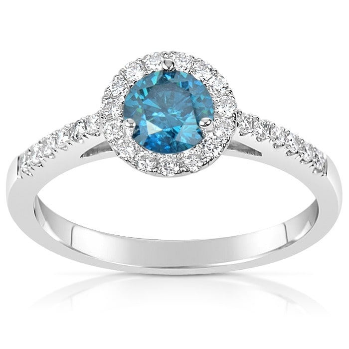 Engage in Elegance with Yaffie Blue and White Diamond Engagement Ring in White Gold - .78ct TDW