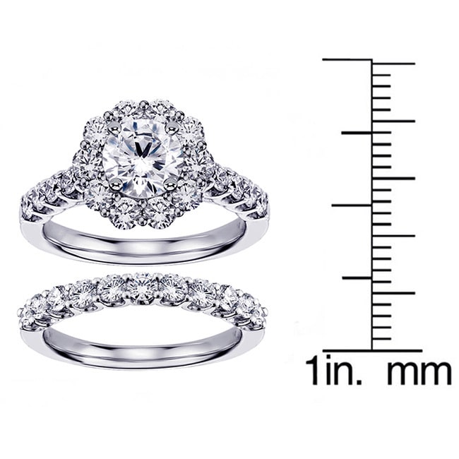 Dazzling Yaffie White Gold Bridal Set with 2.88ct TDW Diamonds in Brilliant-Cut Halo Design