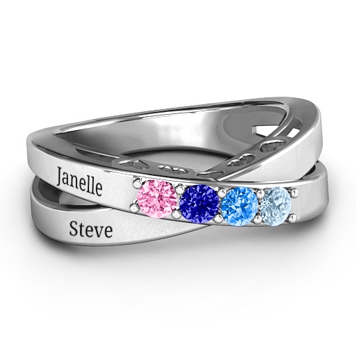 Yaffie ™ Custom-Made 4-Stone Ring - Personalised &quot;Across My Heart&quot; Design