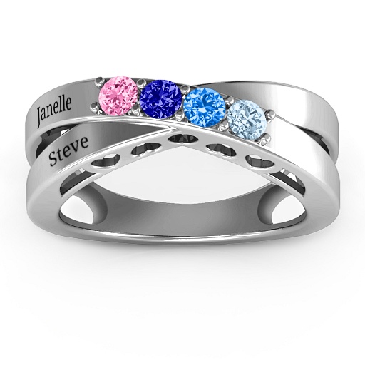 Yaffie ™ Custom-Made 4-Stone Ring - Personalised &quot;Across My Heart&quot; Design