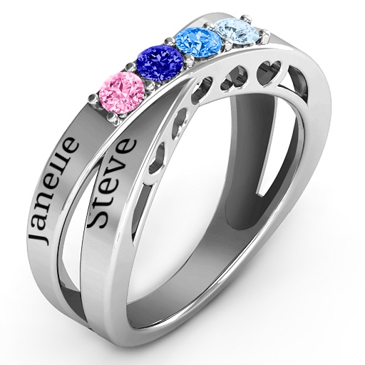 Yaffie ™ Custom-Made 4-Stone Ring - Personalised &quot;Across My Heart&quot; Design