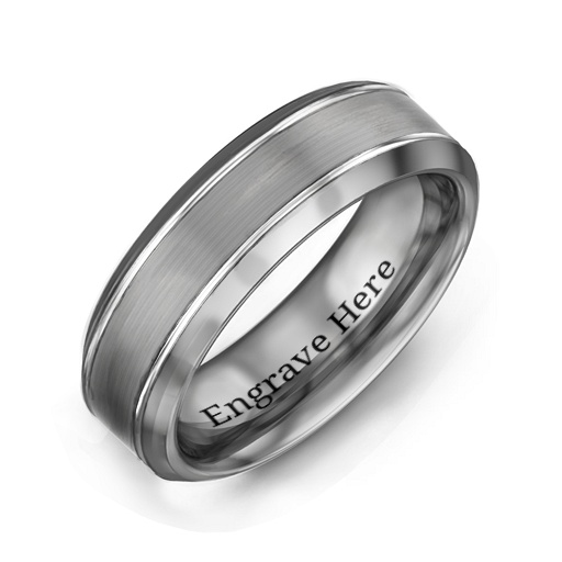 Yaffie™ Customised Men Tungsten Ring with Brushed Center and Beveled Edge for Personalization