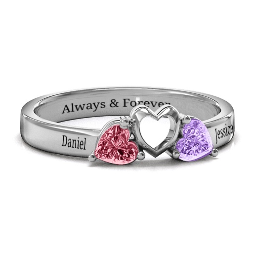 Yaffie ™ Custom-Made Personalised TwoStone Ring - Sparkling Sweethearts Design
