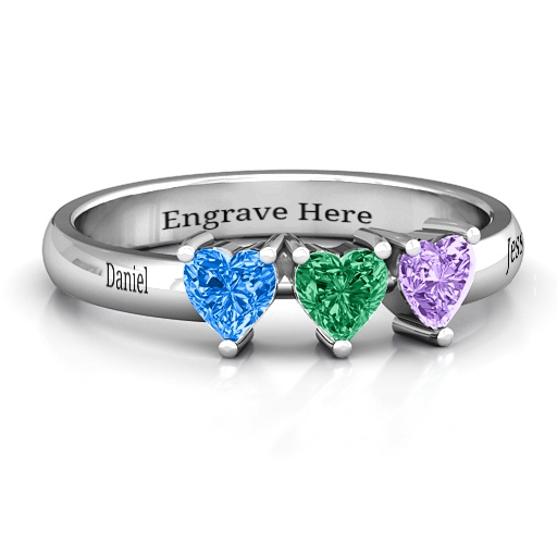 Yaffie ™ Custom Triple Heart Stone Ring - Personalised for You