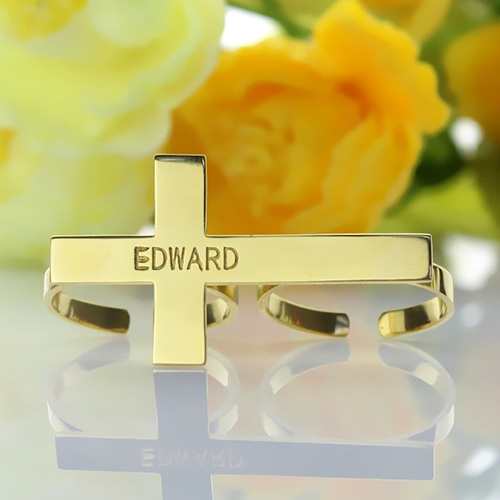 Yaffie ™ Custom-Made Two-Finger Cross Ring with Personalised Engraving
